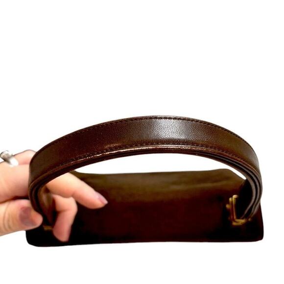Vintage Koret Suede Leather Handbag Brown Gold Hardware Mid Century Convertible - Picture 12 of 16